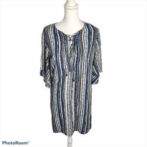 Ella Moss Tie Front Blue Striped Tunic Dress XS